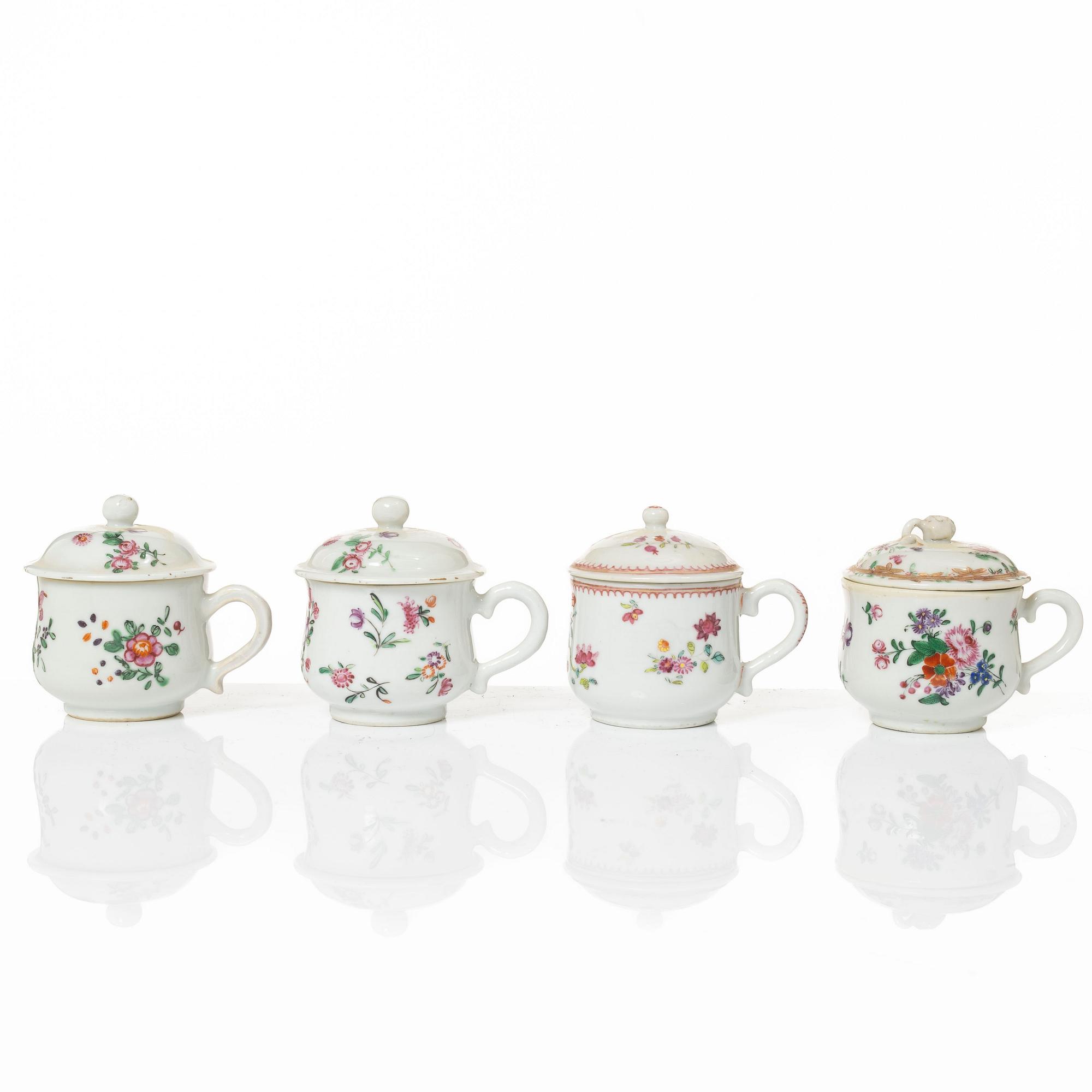 A group of 12 CHinese famille rose porcelain custard cups with covers, Qing dynasty, 18th century.
