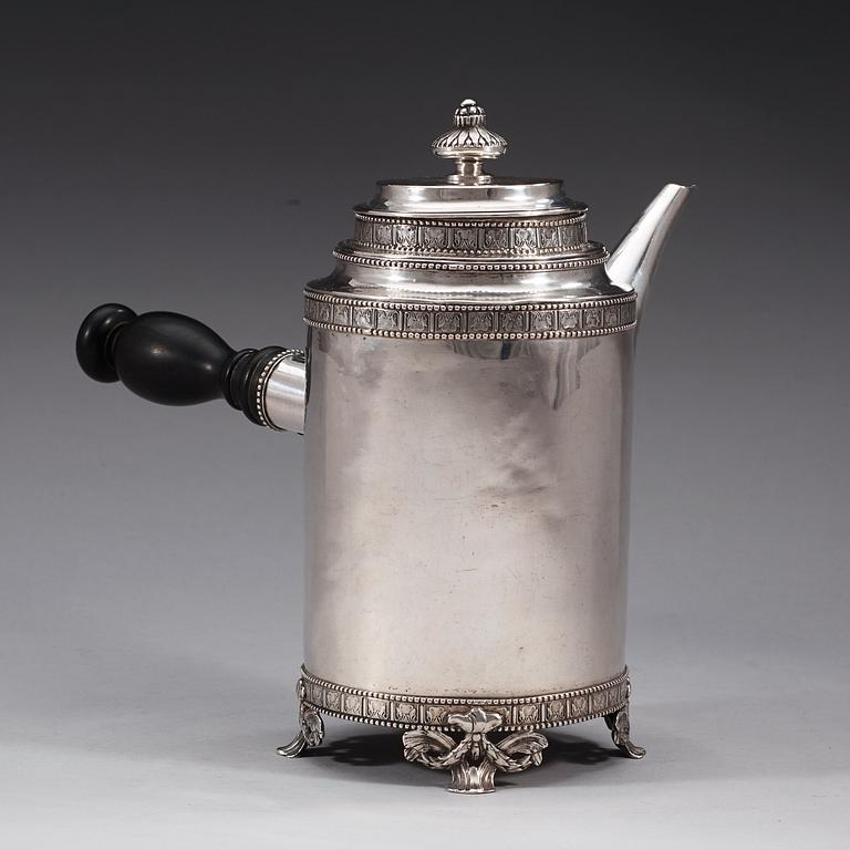 A Swedish 18th century silver coffee-pot, marks of Johan Stras, Stockholm 1786.