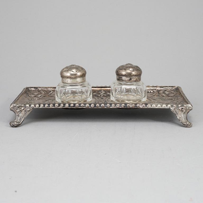 A silver and glass inkwell, Henrik Möller, Trondheim, Norway.