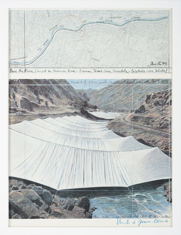 CHRISTO AND JEANNE-CLAUDE, affisch, "Over the river", sign i blått.