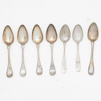 Seven Swedish silver tablespoons, 19th century.