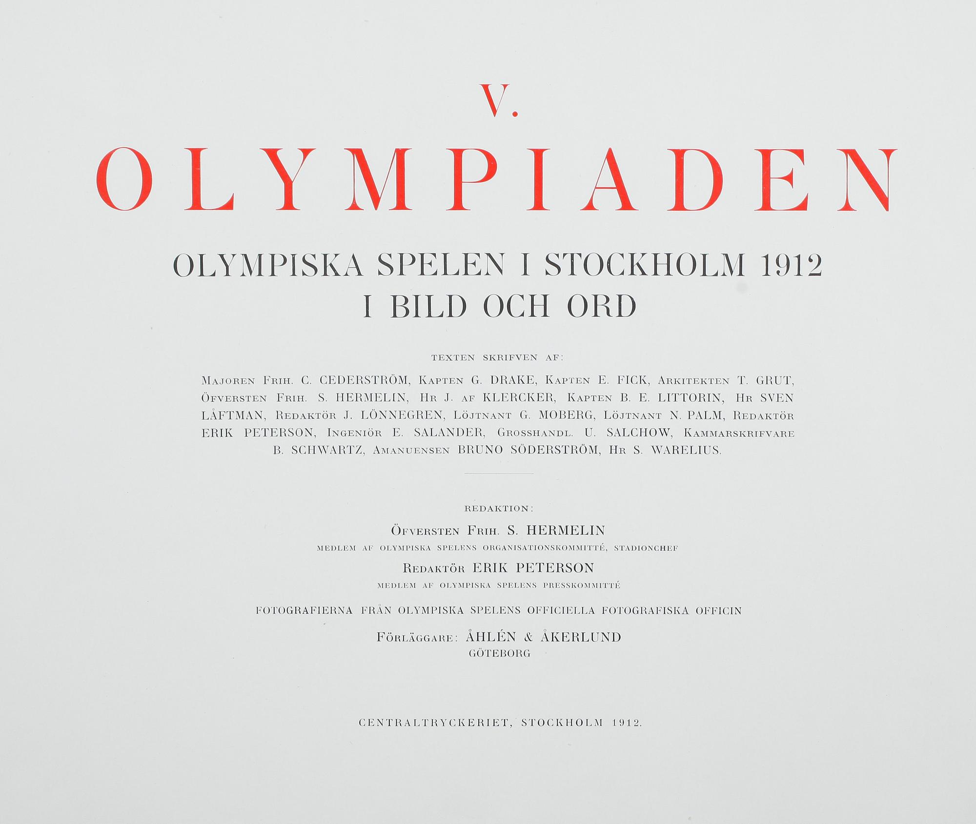 BOK, "Olympiaden i bild och ord", Stockholm, 1912.