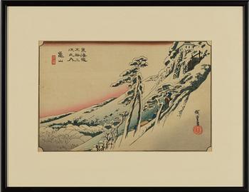 Ando Utagawa Hiroshige, after, three woodblock prints from two series, 20th century.