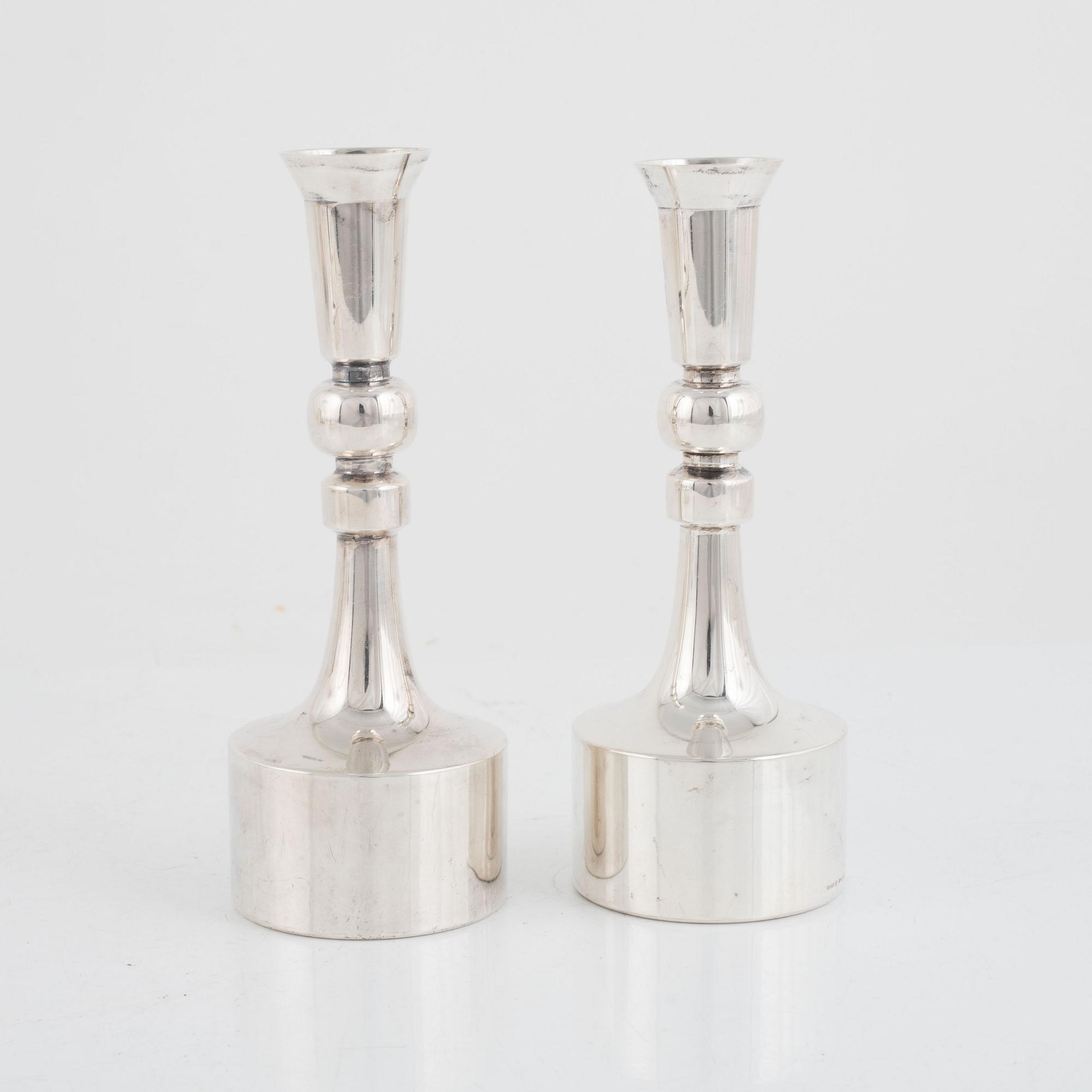 A Pair of Swedish Silver Candlesticks,  mark of KG Markströms, Uppsala 1967.