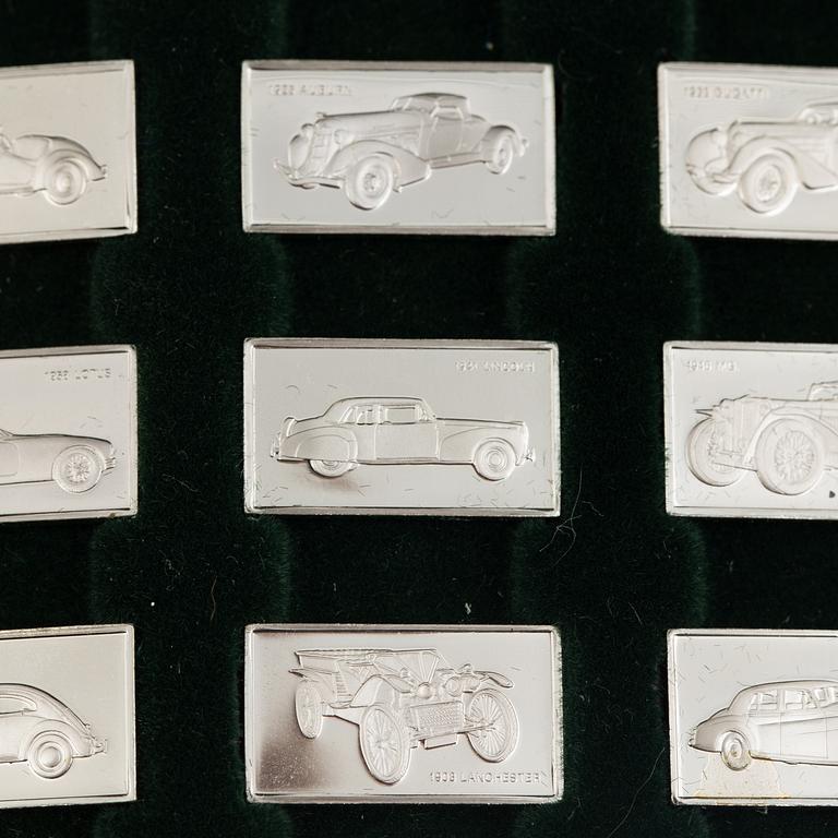 Franklin Mint, miniatures, 100 pcs, sterling silver, " "De 100 förnämsta bilarna", 1976.