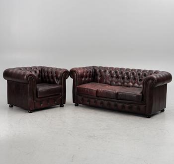 Sofa and armchair, Chesterfield, second half of the 20th Century.