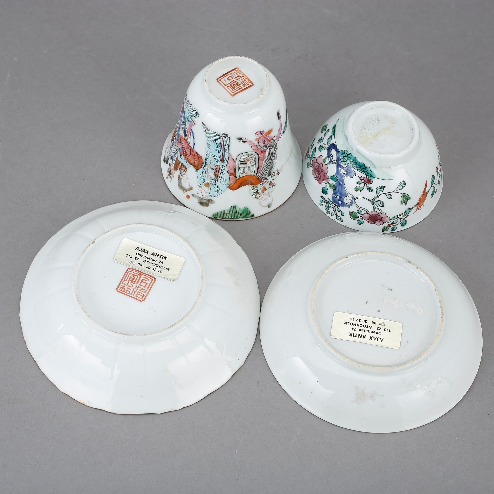 KOPPAR MED FAT, porslin, Kina, 1700-tal respektive 1800-tal.