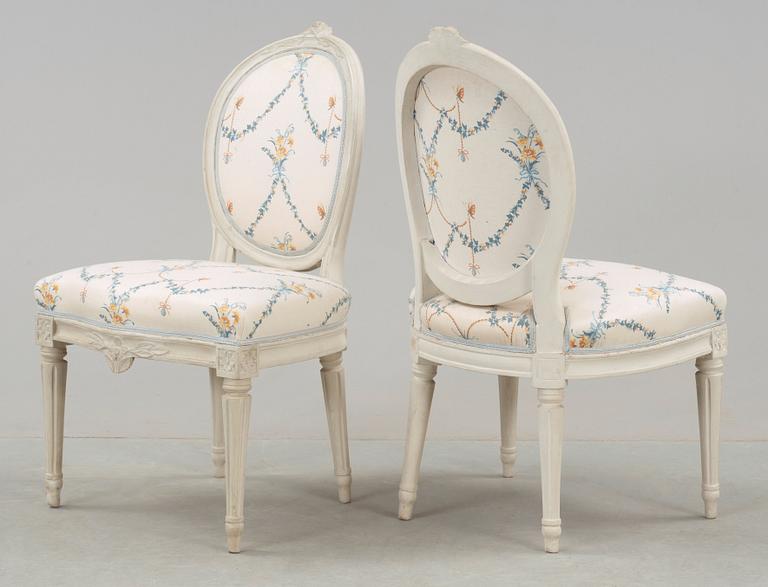 A set of five matched Gustavian chairs by J Malmsten, master 1780.