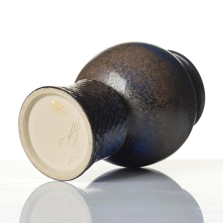 Stig Lindberg, a blue glazed stoneware vase, Gustavsberg Studio, Sweden, 1966.