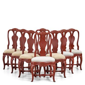 65. A set of eight Swedish rococo chairs, Stockholm, 18th century.
