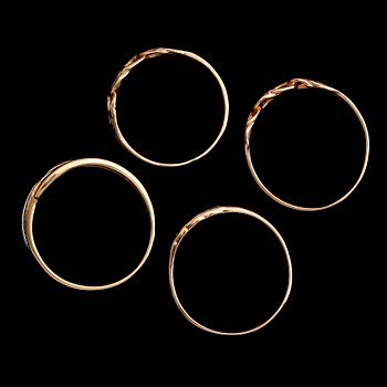 RINGAR, 4 st, 18 k guld, 1900-talets andra hälft. Vikt ca 6 gram.