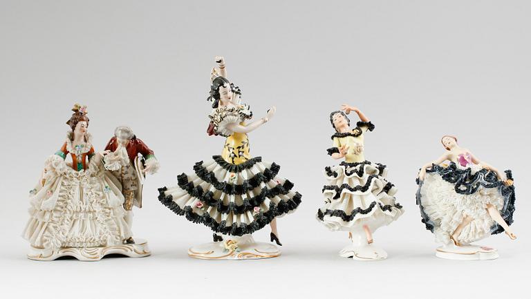 FIGURER, 4 st, porslin, Dresden, Tyskland, 1900-talets mitt.