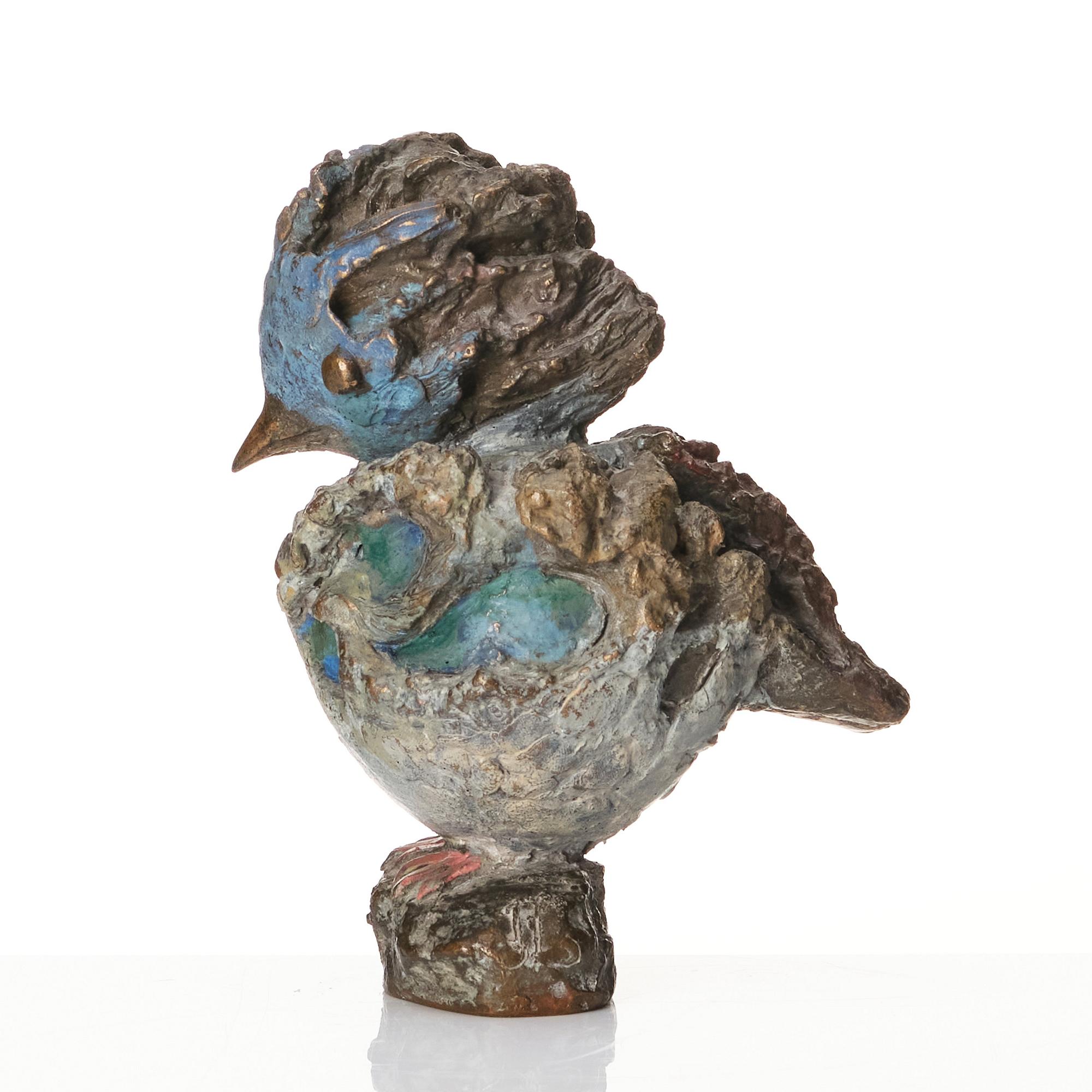 Tyra Lundgren, a patinated and painted bronze sculpture of a bird, Sweden, probably 1970s.