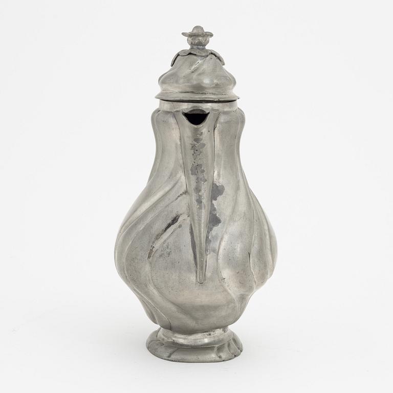 A pewter coffee pot, Rococo, 18th Century.
