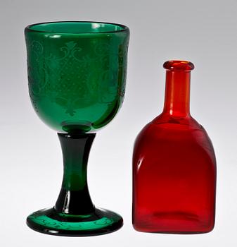 FLASKA samt GLAS, glas, 1900-tal.