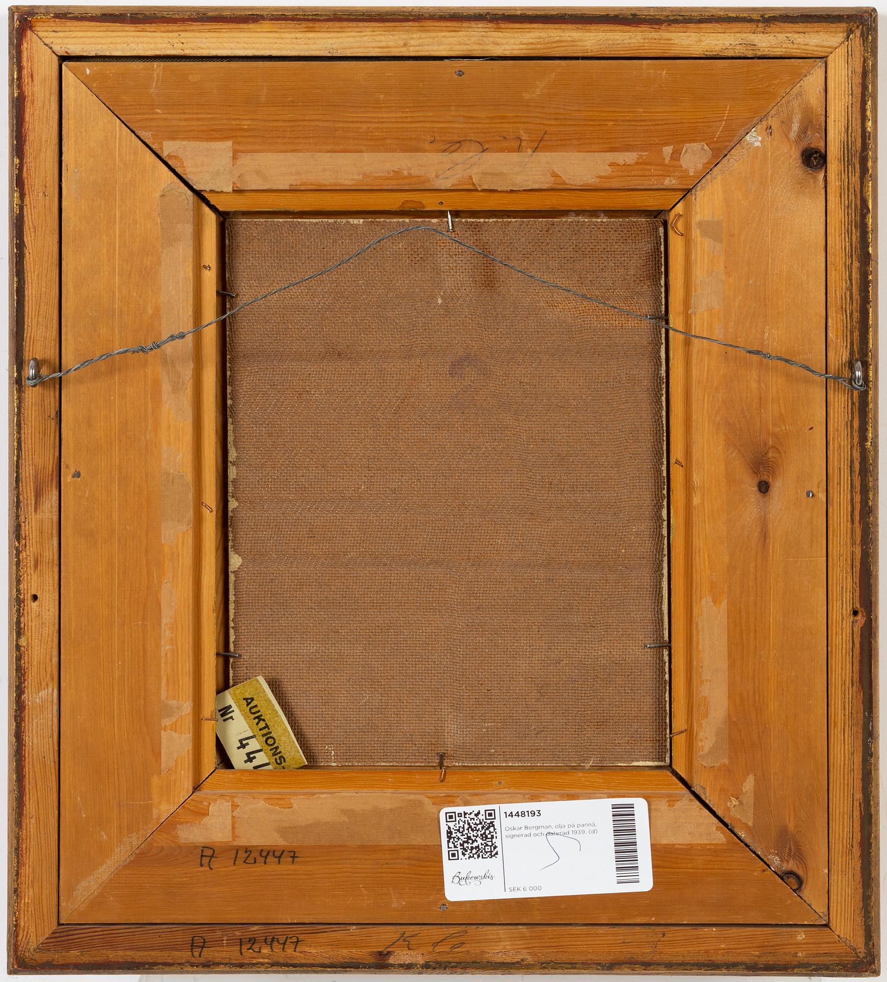 Oskar Bergman, olja på pannå, signerad och daterad 1939.