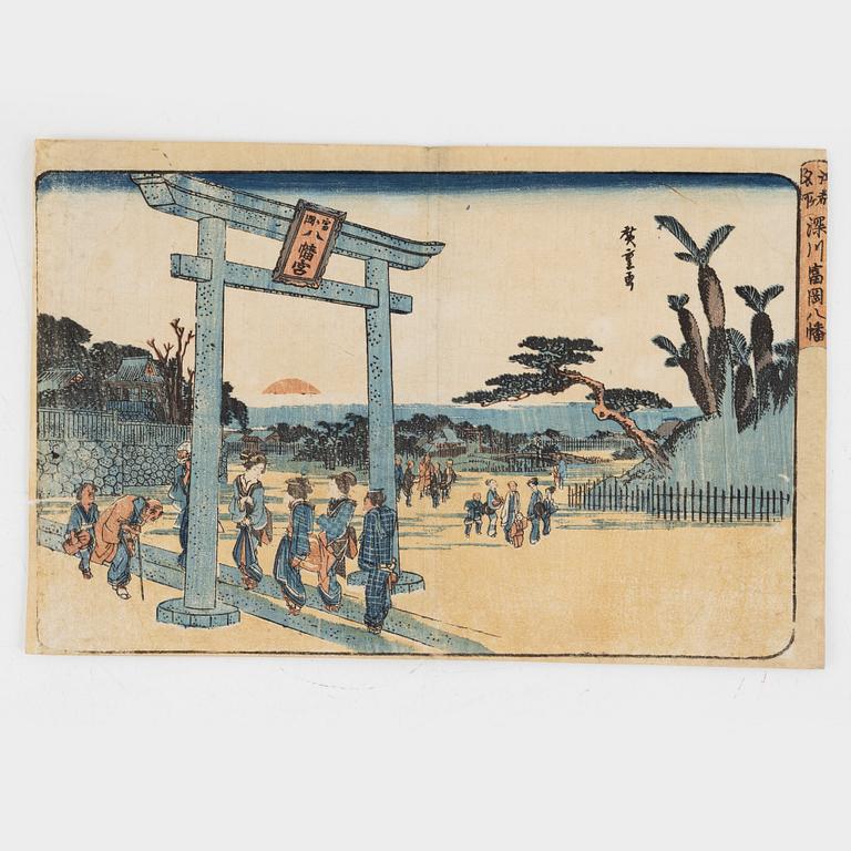 Ando Utagawa Hiroshige, efter, fyra träsnitt.