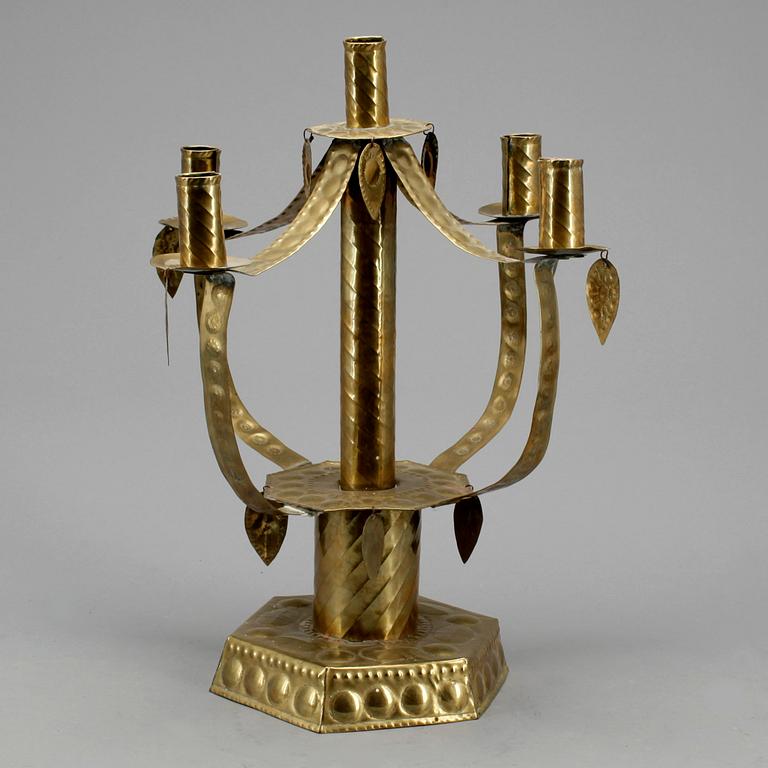 KANDELABER, mässing, allmoge, 1800/1900-tal.