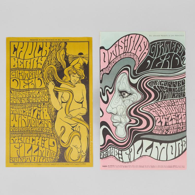 Wes Wilson, concert posters, a pair, West Coast Lithograph, 1967.