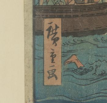 Ando Hiroshige, 'Enjoying the evening cool at Ryogoku Bridge'.