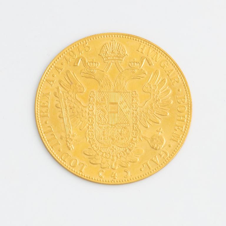 A Austrian goldcoin, restrike of 4 Ducat 1915.