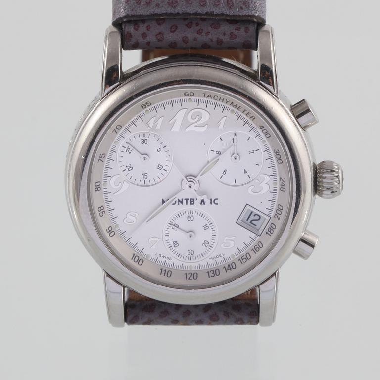 DAMARMBANDSUR, stål, Montblanc, "Meistersstück", quartz, kronograf.