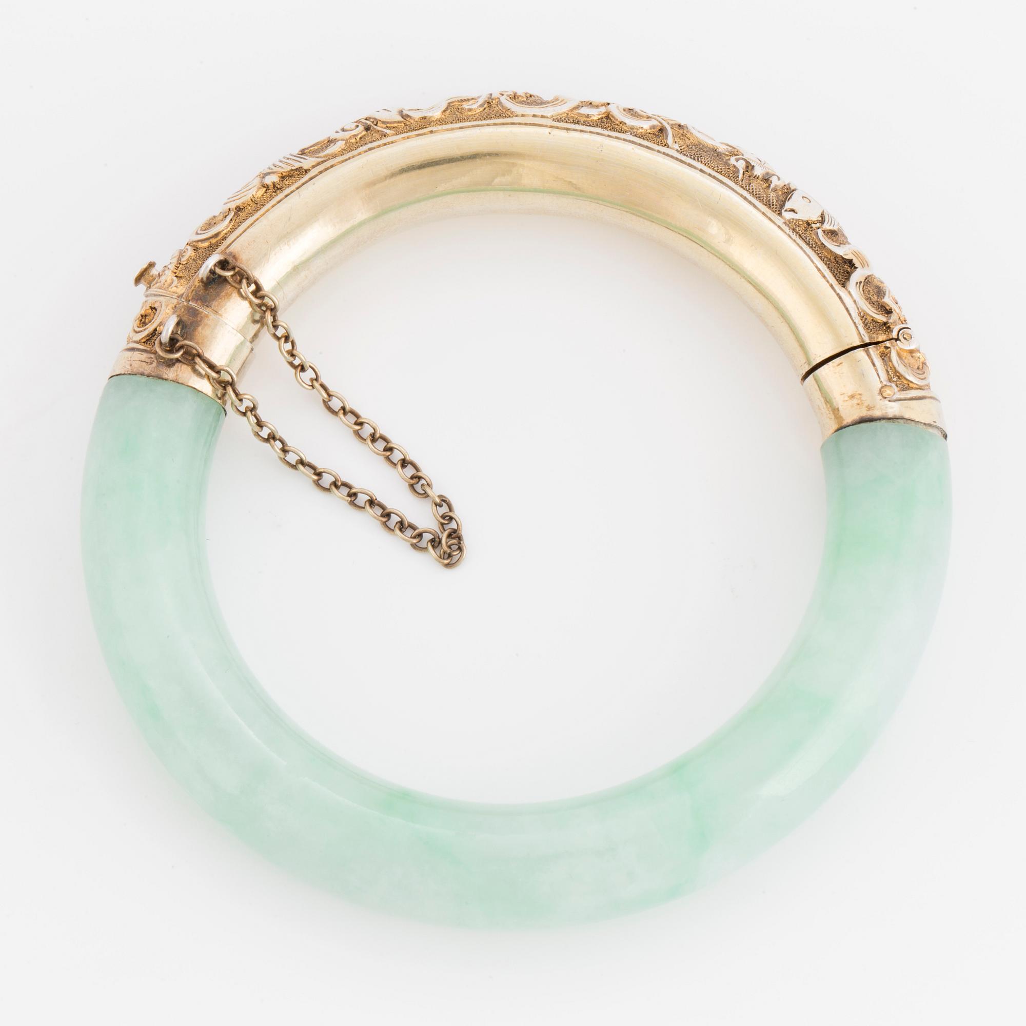Jade bangle with silver clasp clearance
