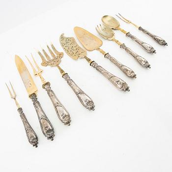 Serving utensils 9 pcs, silver with Swedish import marks circa 1900.