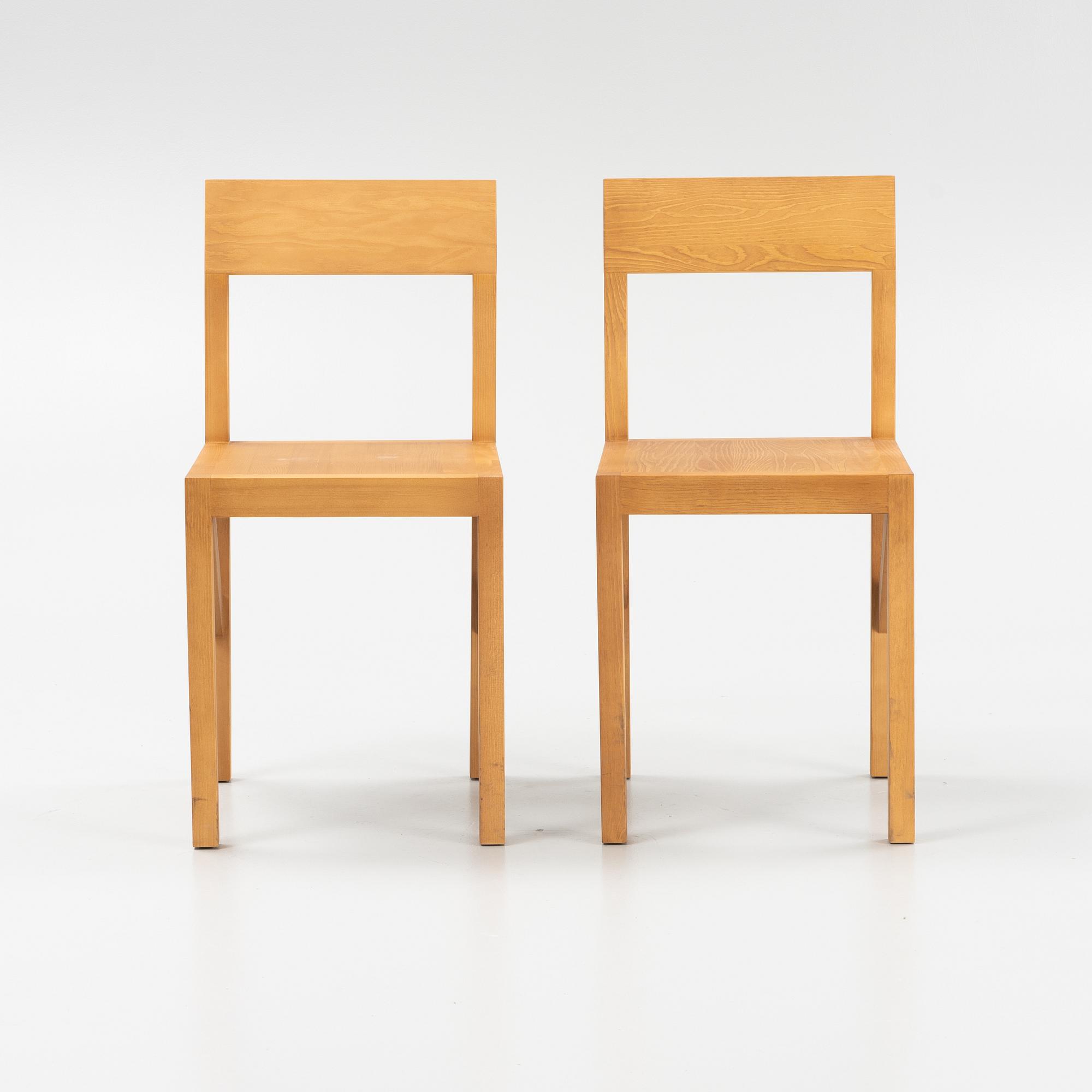 A set of eight signed stained pine 'Bracket Chairs' by Frederik Gustav for Frama, Copenhagen 2023.