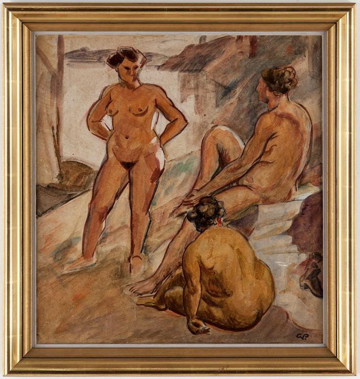 GEORG PAULI, gouache på papper, signerad GP.