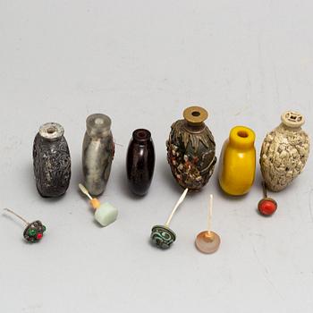 Six Chinese snuff bottles, 20th century.