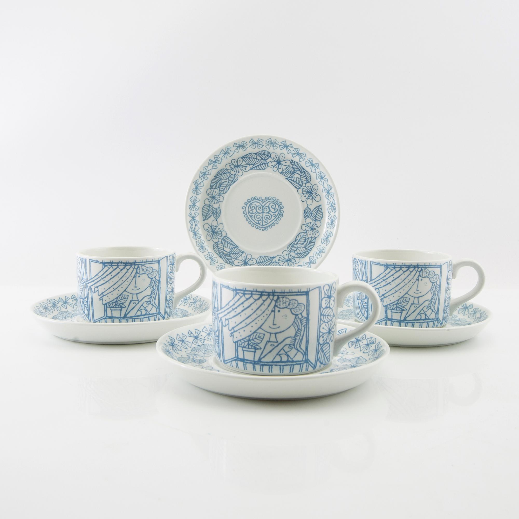 Stig Lindberg, tea cups 8 pcs "Boro" Gustavsberg stoneware 1960s.