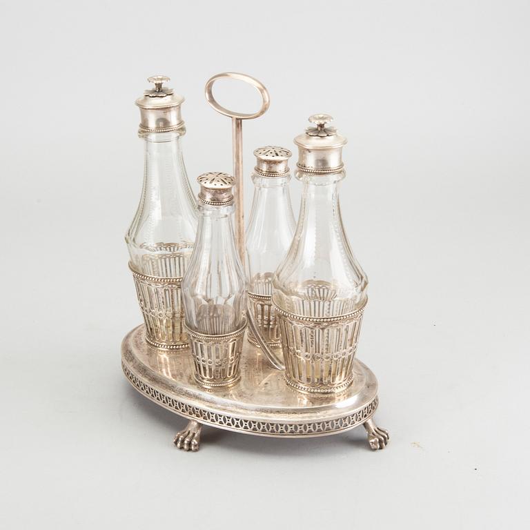 A 1809 silver and glass 
Pehr Zethelius cruetstand.