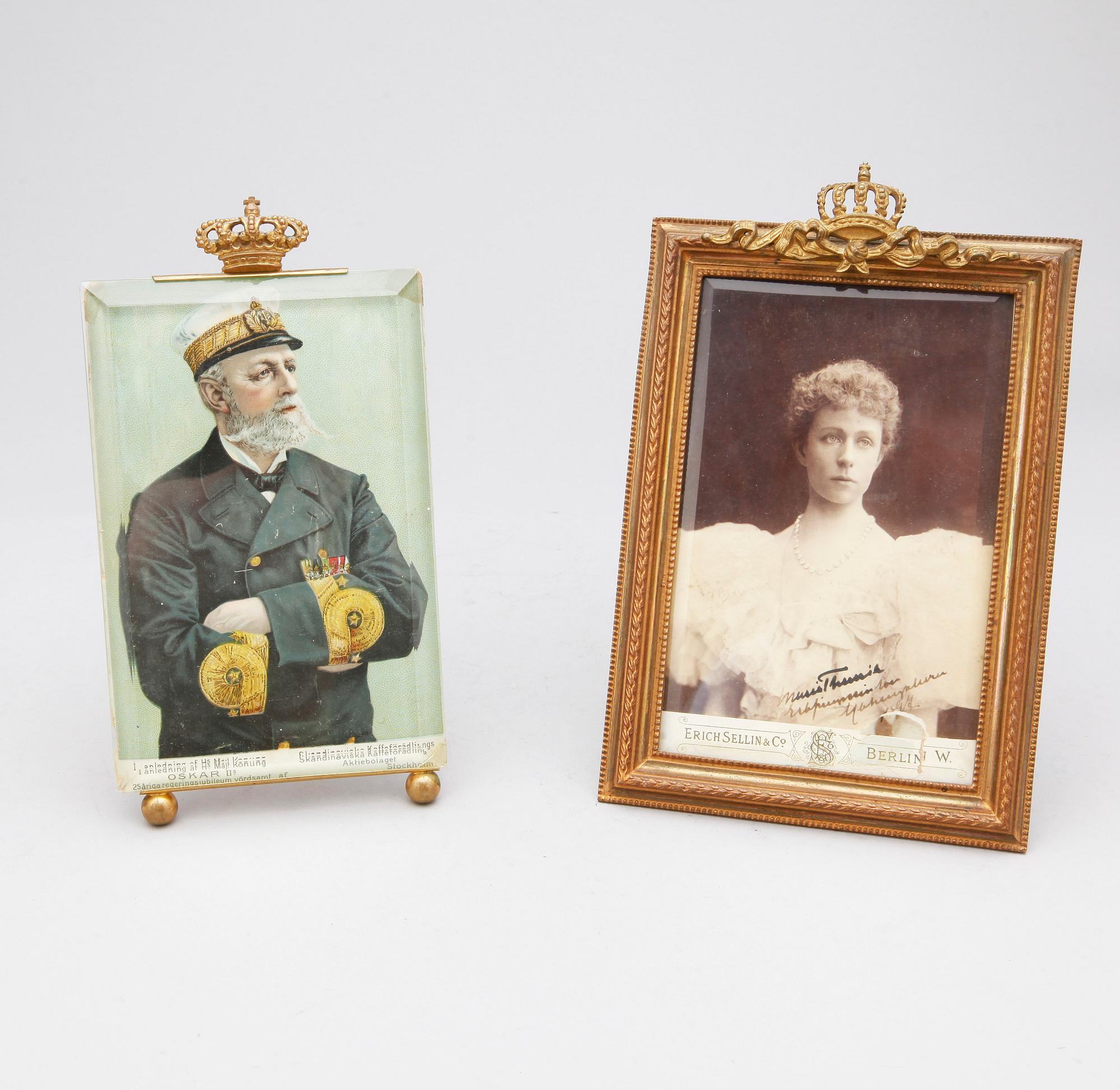 KUNGLIGA BILDER MED RAM, 2st, Maria Theresia arvprinsessa av Hohenzollern och Kung Oscar II av Sverige.
