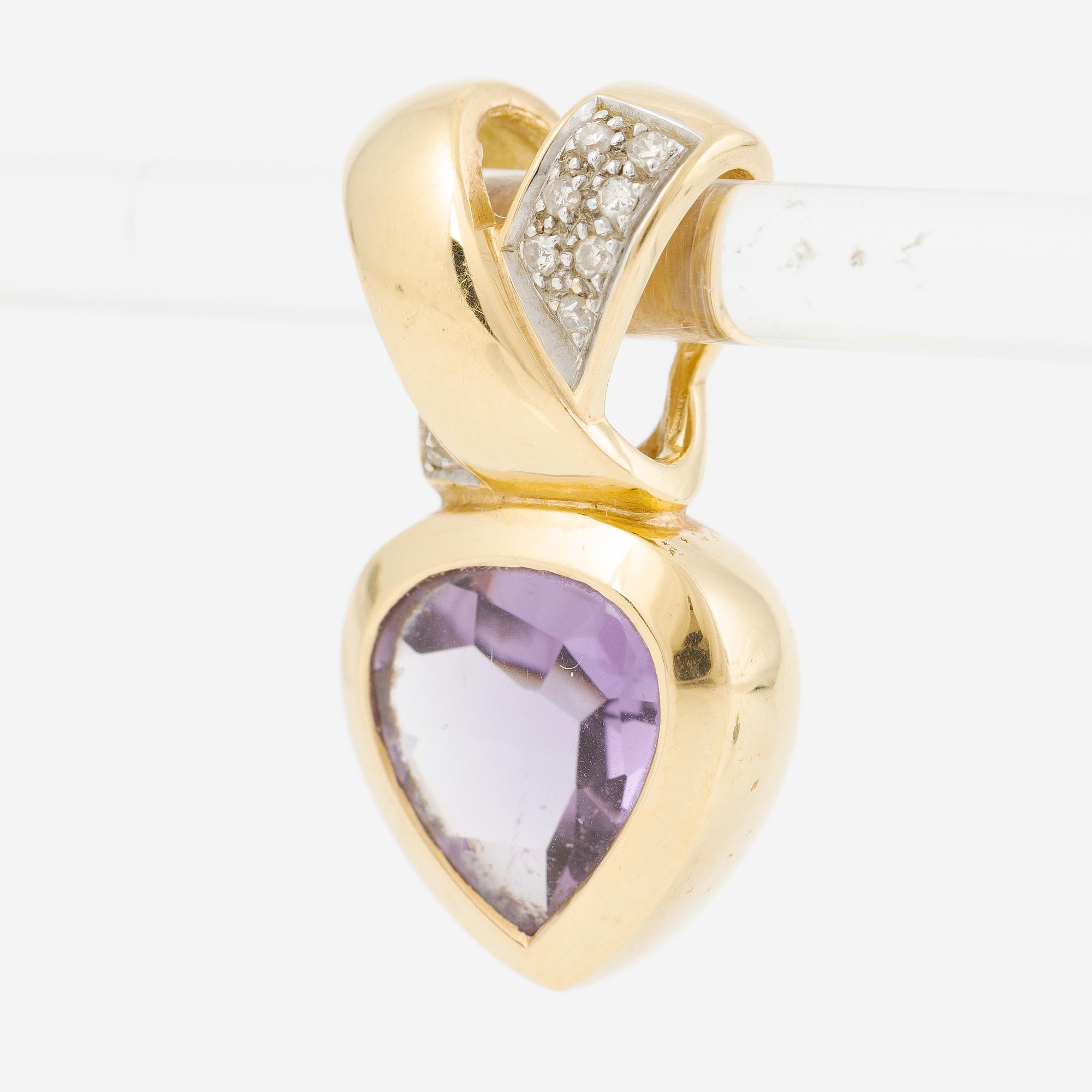 Ring och hängsmycke, 18K guld med ametister och åttkantslipade diamanter.