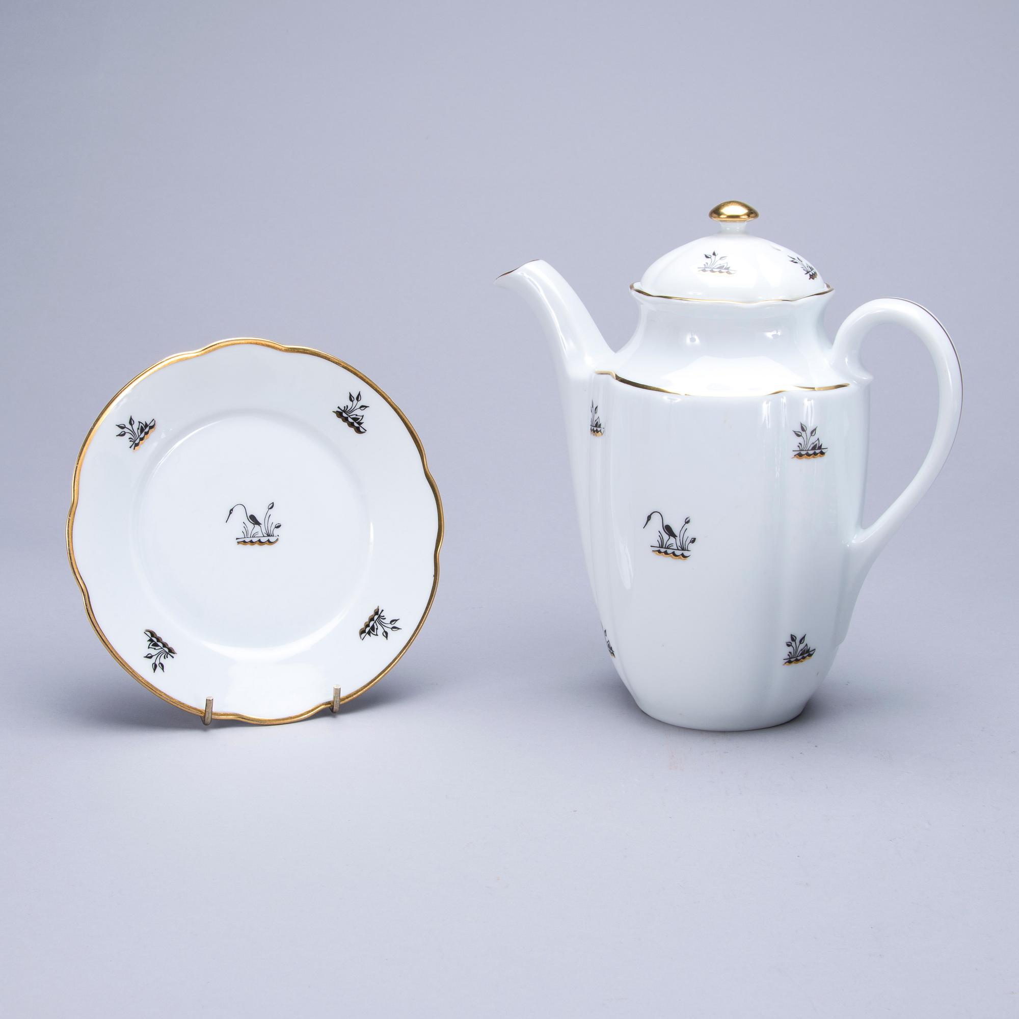 KAFFESERVIS, 23 delar, "Kurki", porslin, Arabia 1930-1940-tal.