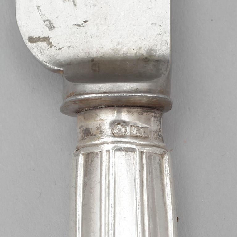 MATKNIVAR, 6+6 stycken, silver, bla Pehr Zethelius, Stockholm, 1800-talets första hälft.