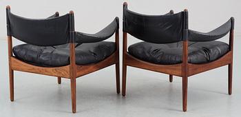 A pair of  Kristian Solmer Vedel palisander and black leather armchair 'Modus' by Søren Willadsen Möblelfabrik, Denmark.