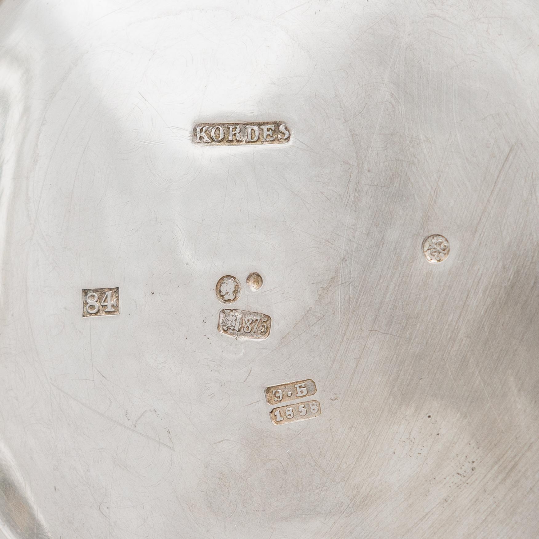 Alexander Kordes, Kaffekanna och sockerskål, silver, S:t Petersburg, Ryssland 1858.