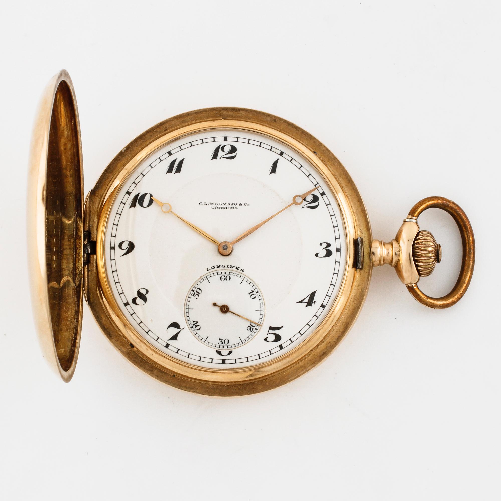 LONGINES, pocket watch, savonette, dial marked "CL Malmsjö & Co Göteborg", 52,5 mm.