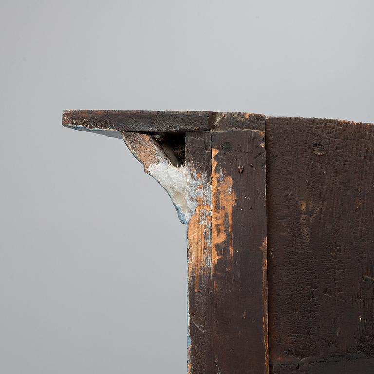 A painted pine corner cabinet, dated 1837.