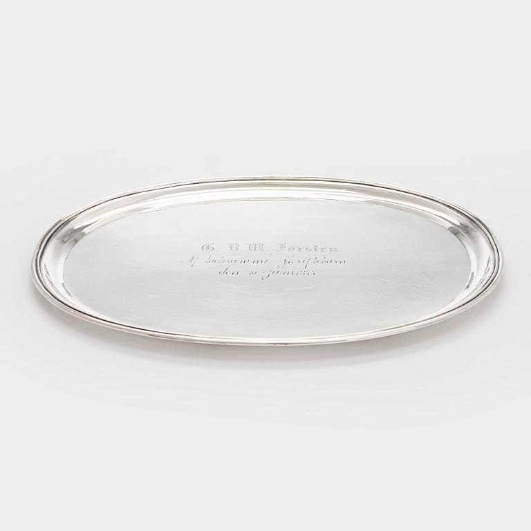 A silver tray, Saintt Petersburg, 1876. Indistinct mark, probably Johan Heinoin.