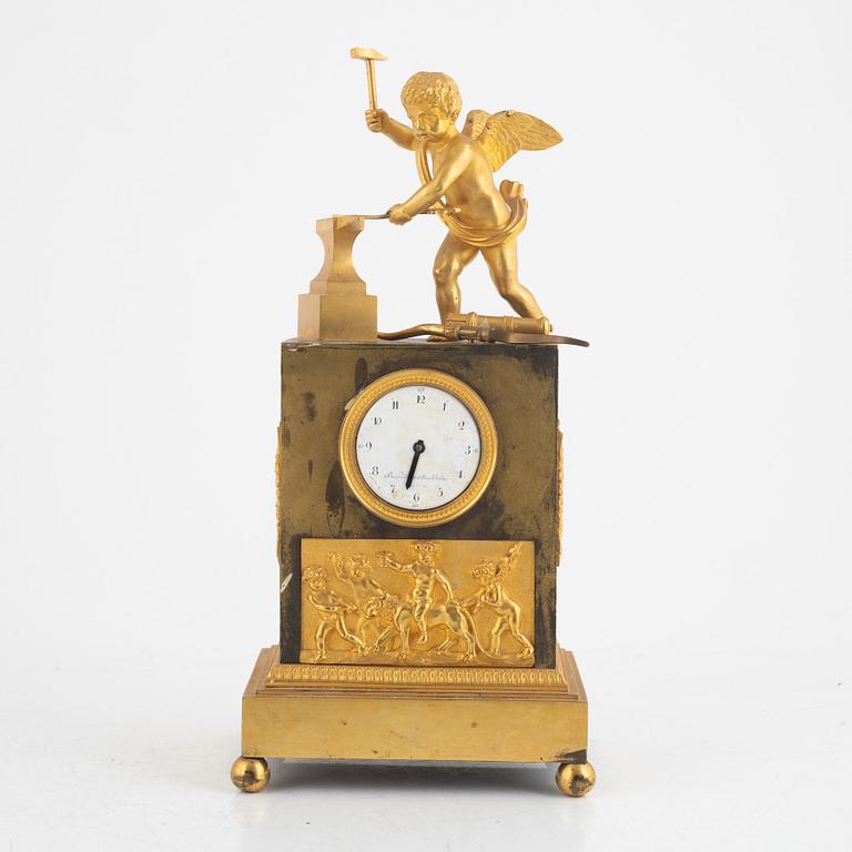 A late Gustavian ormolu and patinated bronze mantel clock by A. Bourdillon (watchmaker in Stockgolm 1761-99).
