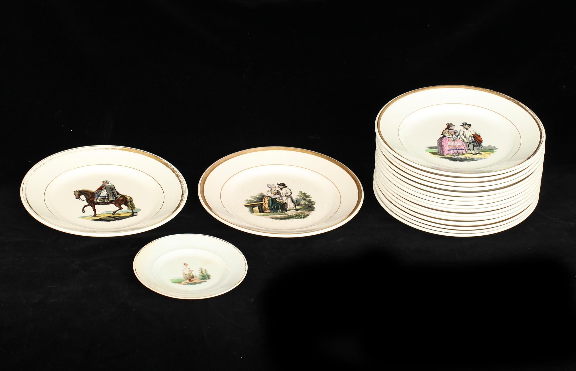 BÖCKER, 2 st, samt SERVISDELAR, 27 delar, flintgods, Rörstrand , "Ett år i Sverige". 1800/1900-tal.