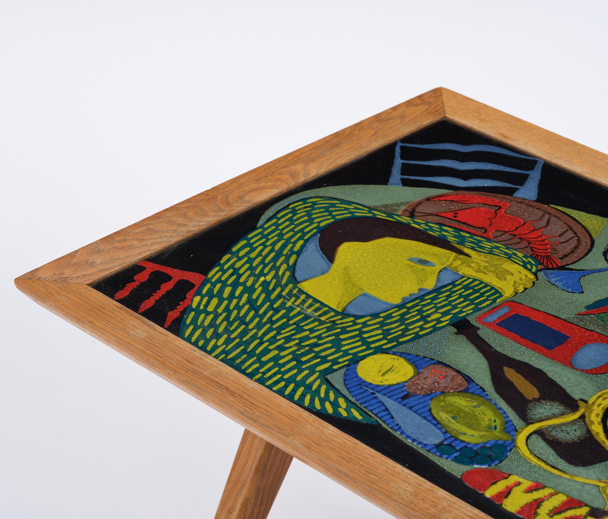Stig Lindberg, & David Rosén, a coffee table from the Triva series, Gustavsberg, with base by Nordiska Kompaniet, 1952.