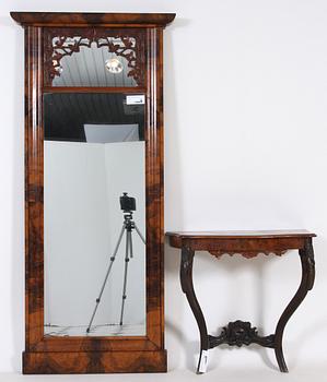SPEGEL, senempire samt KONSOLBORD, nyrokoko, 1800-talets mitt.