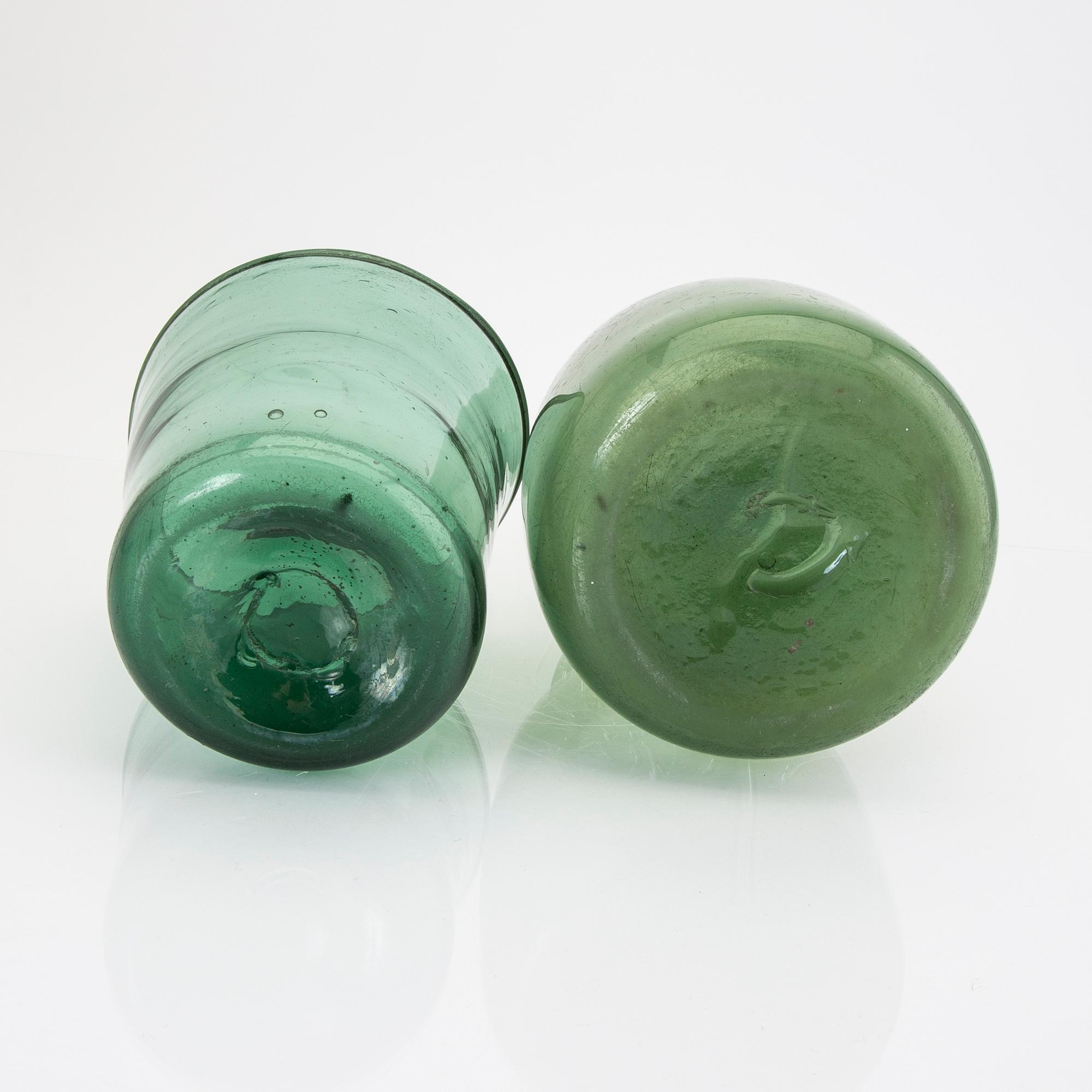 A set of two 19th century glass bod and flask.