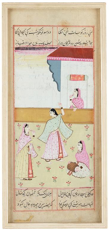 ALBUMBLAD, två stycken, färg och bläck på papper. Indien, 1800-tal.