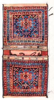 Saddle bag Afshar Khorjin old 146x68 cm with sewn-on shells.