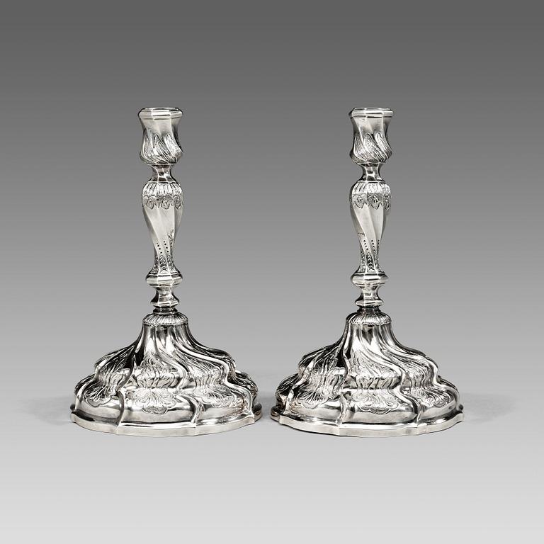 A pair of Swedish 18th century silver candlesticks, Anders Schotte, Uddevalla.